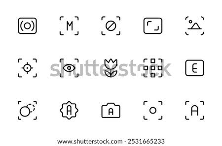 camera function icon, camera focus mode icon, Editable Stroke. Suitable for Web Page, Mobile App, Ui ux, vector