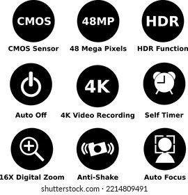 Camera function icons. Vector illustration