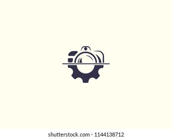 camera with gear logo for illustration use