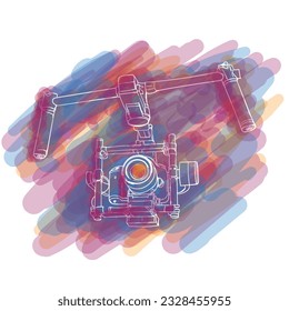 Camera with gimbal in hand drawn design with water painting design for photography day template
