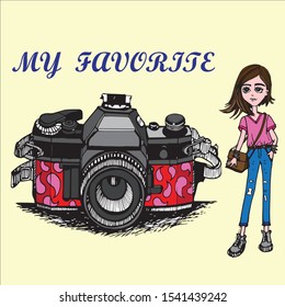 camera and girl vector illustration