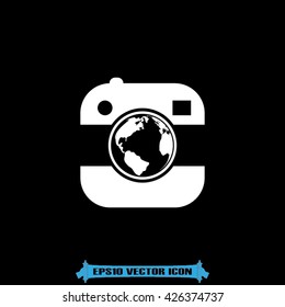 Camera and globe icon vector illustration eps10.
