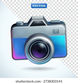 Camera. Glossy color 3D vector, with blue and purple glass material