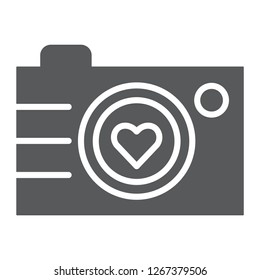 Camera glyph icon, photography and love, love photo sign, vector graphics, a solid pattern on a white background, eps 10.