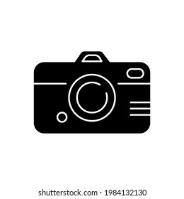 Camera glyph icon. Summer. Vector isolated black illustration.