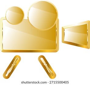 Ícone dourado da câmera. Isolado no plano de fundo transparente.