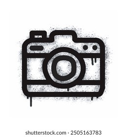 
Camera graffiti spray painted black on white.