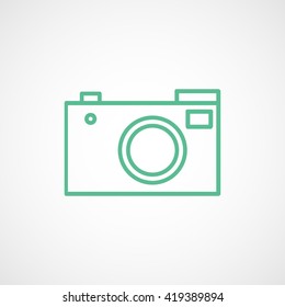Camera Green Line Icon On White Background
