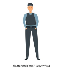Vector de dibujos animados de la protección de cámara. Hombre de seguridad. Centrar hacia atrás