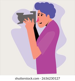 camera guy holding it to shoot a photo vector design clean and unique latest illustration