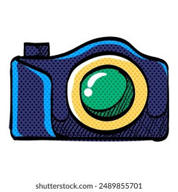 Camera halftone icon hand drawn color vector illustration
