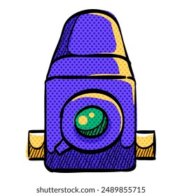 Camera halftone icon hand drawn color vector illustration