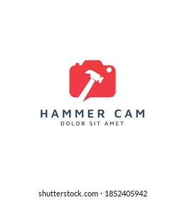 Logo-Design mit Negativzeichen für Kamera und Hammer