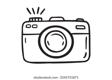 Camera hand drawn doodle isolated icon white background. Camera symbol outline drawn by hand. Vector illustration