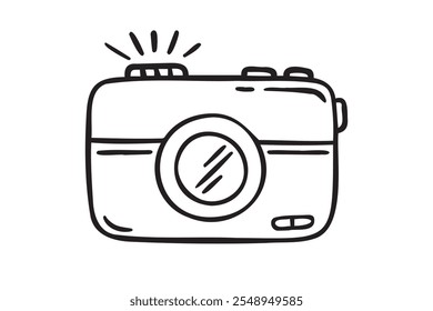 Cámara dibujada a mano doodle icono aislado fondo blanco. Esquema del símbolo de la cámara dibujado a mano. Ilustración vectorial