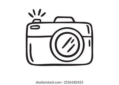 Camera hand drawn doodle isolated icon white background. Camera symbol outline drawn by hand. Vector illustration
