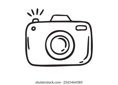 Camera hand drawn doodle isolated icon white background. Camera symbol outline drawn by hand. Vector illustration