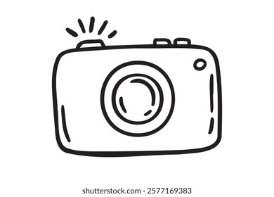 Camera hand drawn doodle isolated icon white background. Camera symbol outline drawn by hand. Vector illustration