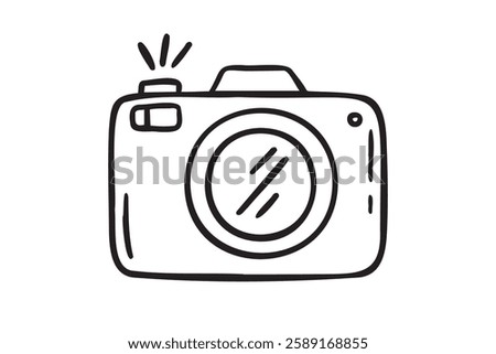 Camera hand drawn doodle isolated icon white background. Camera symbol outline drawn by hand. Vector illustration
