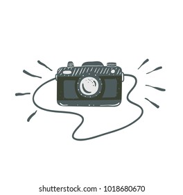 Camera. Hand drawn vector illustration. iconor label.