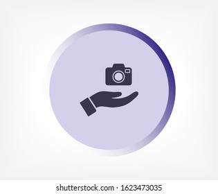 Camera in hand icon , lorem ipsum Flat design