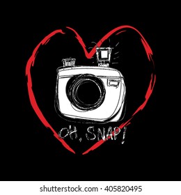  camera and hand lettering "oh snap!"