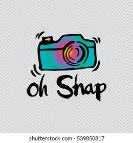 camera and hand lettering "oh snap!"