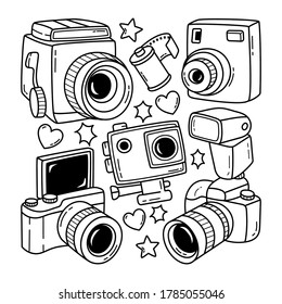 Colección de doodle dibujado a mano de cámara fondo aislado