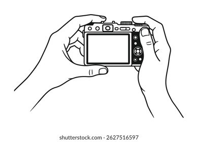 Cámara en la línea de manos Ilustración vectorial de arte