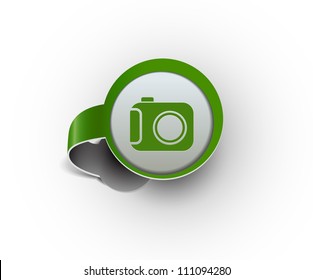 camera hanging sticker icon, vector