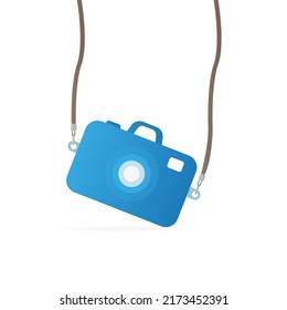 The camera hangs on a white background. Vector illustration