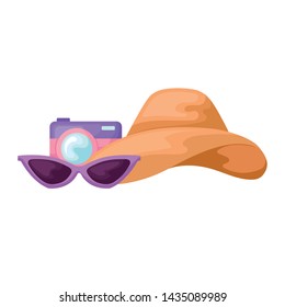 camera with hat female and sunglasses