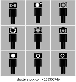 Camera head men set concept ideas black and white color