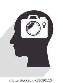 camera in head silhouette graphic design, vector illustration