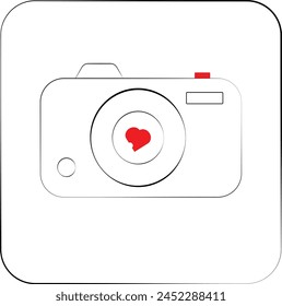 camera with a heart in the center of the lens, symbolizing the concept of capturing moments filled with love or affection