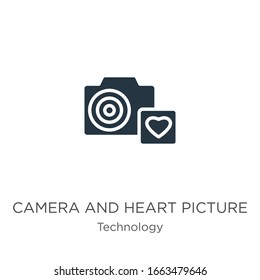Camera and heart picture icon vector. Trendy flat camera and heart picture icon from technology collection isolated on white background. Vector illustration can be used for web and mobile graphic 