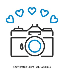 Camera With Hearts Icon. Editable Bold Outline With Color Fill Design. Vector Illustration.