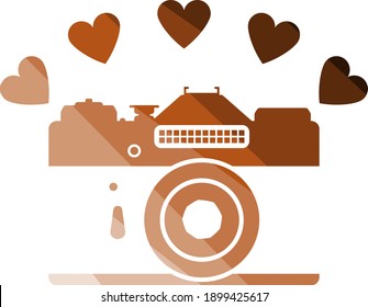 Camera With Hearts Icon. Flat Color Ladder Design. Vector Illustration.