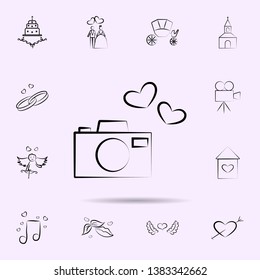 Camera with hearts icon. Universal set of wedding for website design and development, app development