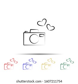camera with hearts multi color style icon. Simple thin line, outline vector of wedding icons for ui and ux, website or mobile application