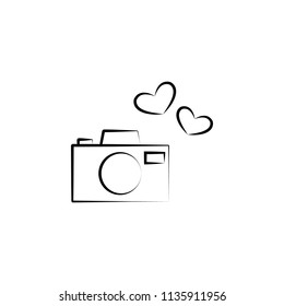 camera with hearts sketch illustration. Element of wedding icon for mobile concept and web apps. Sketch style camera with hearts icon can be used for web and mobile on white background