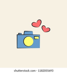 camera with hearts sketch illustration. Element of colored wedding icon for mobile concept and web apps. Sketch style camera with hearts icon can be used for web and mobile