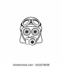 Camera and helmet robot with specs vector logo