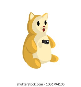 Camera hidden inside plush toy, paparazzi with camera hiding to make sensational shot vector Illustration on a white background