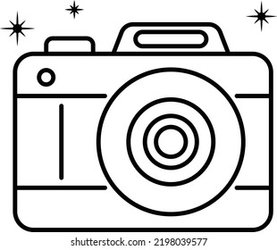 Camera For High Fashion Photography Concept, Full-frame Dslr Cam Vector Line Icon Design, Glamour And Beauty Symbol, Haute Couture Sign, Fashion Show And Exhibition Stock Illustration