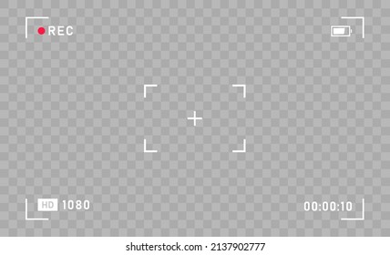Camera horizontal viewfinder template on a transparent background. 4K phone resolution video rec frame. Photo camera viewfinders. Video recording screen. Vector graphic design.