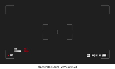 Camera horizontal viewfinder template on black background. 4K setting resolution video rec frame. Video recording screen. Vector illustration.