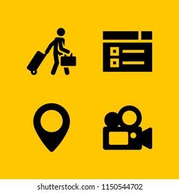 camera icon. 4 camera set with film, point, video web and travel vector icons for web and mobile app