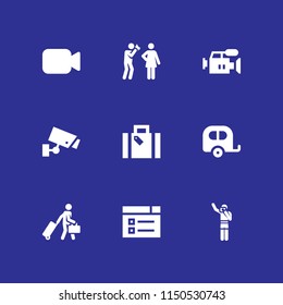 camera icon. 9 camera set with holiday suitcase, video web, travel and film vector icons for web and mobile app