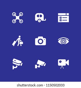 camera icon. 9 camera set with video web, travel, video camera and drone vector icons for web and mobile app